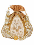 Lotus Embelished Faux Silk Potli