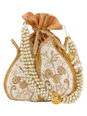 Lotus Embelished Faux Silk Potli