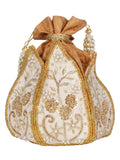 Lotus Embelished Faux Silk Potli