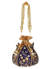 Lotus Embelished Faux Silk Potli
