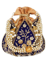 Lotus Embelished Faux Silk Potli