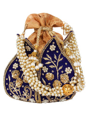Lotus Embelished Faux Silk Potli