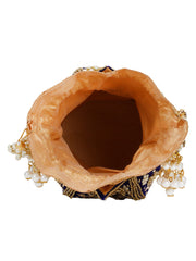 Lotus Embelished Faux Silk Potli