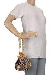 Lotus Embelished Faux Silk Potli