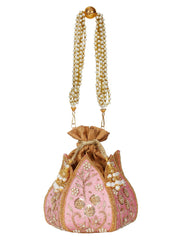 Lotus Embelished Faux Silk Potli