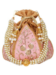 Lotus Embelished Faux Silk Potli