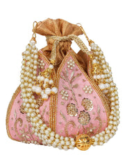 Lotus Embelished Faux Silk Potli