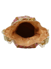 Lotus Embelished Faux Silk Potli
