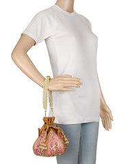 Lotus Embelished Faux Silk Potli
