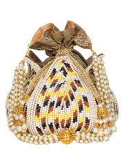 Lotus Embelished Faux Silk Potli