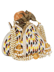 Lotus Embelished Faux Silk Potli