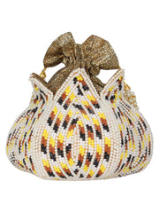 Lotus Embelished Faux Silk Potli