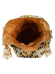 Lotus Embelished Faux Silk Potli