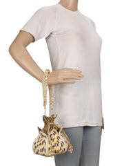 Lotus Embelished Faux Silk Potli