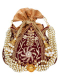 Lotus Embelished Velvet Potli