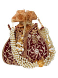 Lotus Embelished Velvet Potli
