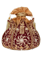 Lotus Embelished Velvet Potli