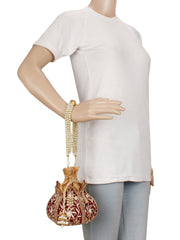 Lotus Embelished Velvet Potli