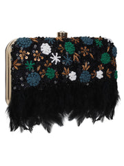 Quill Sequines Embroidered Faux Silk Clutch