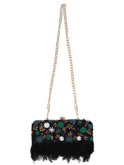 Quill Sequines Embroidered Faux Silk Clutch