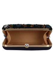 Quill Sequines Embroidered Faux Silk Clutch