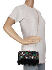 Quill Sequines Embroidered Faux Silk Clutch