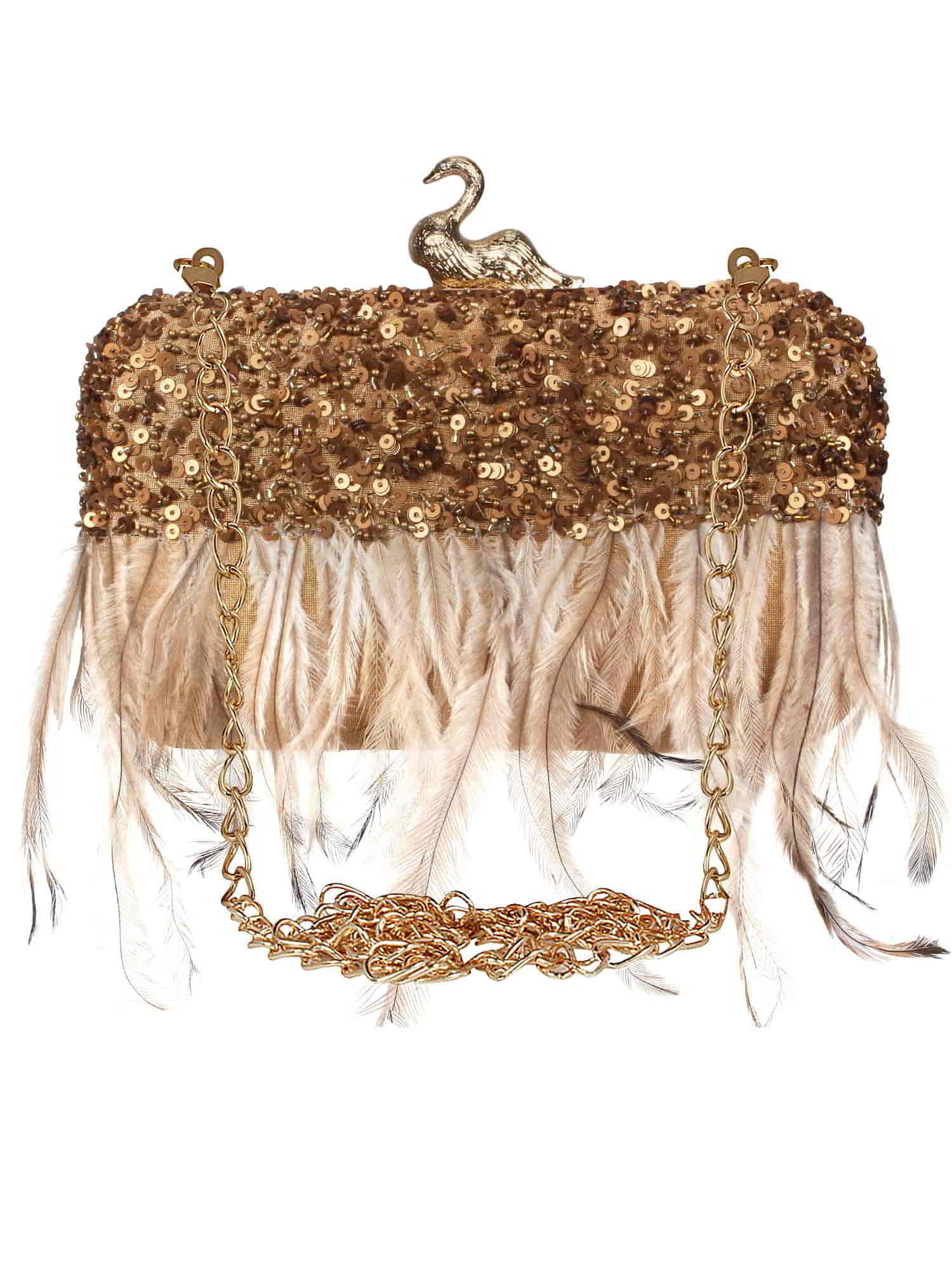 Quill Sequins Embellished Faux Silk Clutch