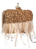 Quill Sequins Embellished Faux Silk Clutch