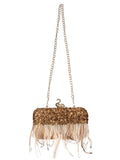Quill Sequins Embellished Faux Silk Clutch