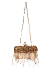 Quill Sequins Embellished Faux Silk Clutch
