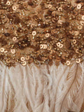 Quill Sequins Embellished Faux Silk Clutch