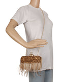 Quill Sequins Embellished Faux Silk Clutch