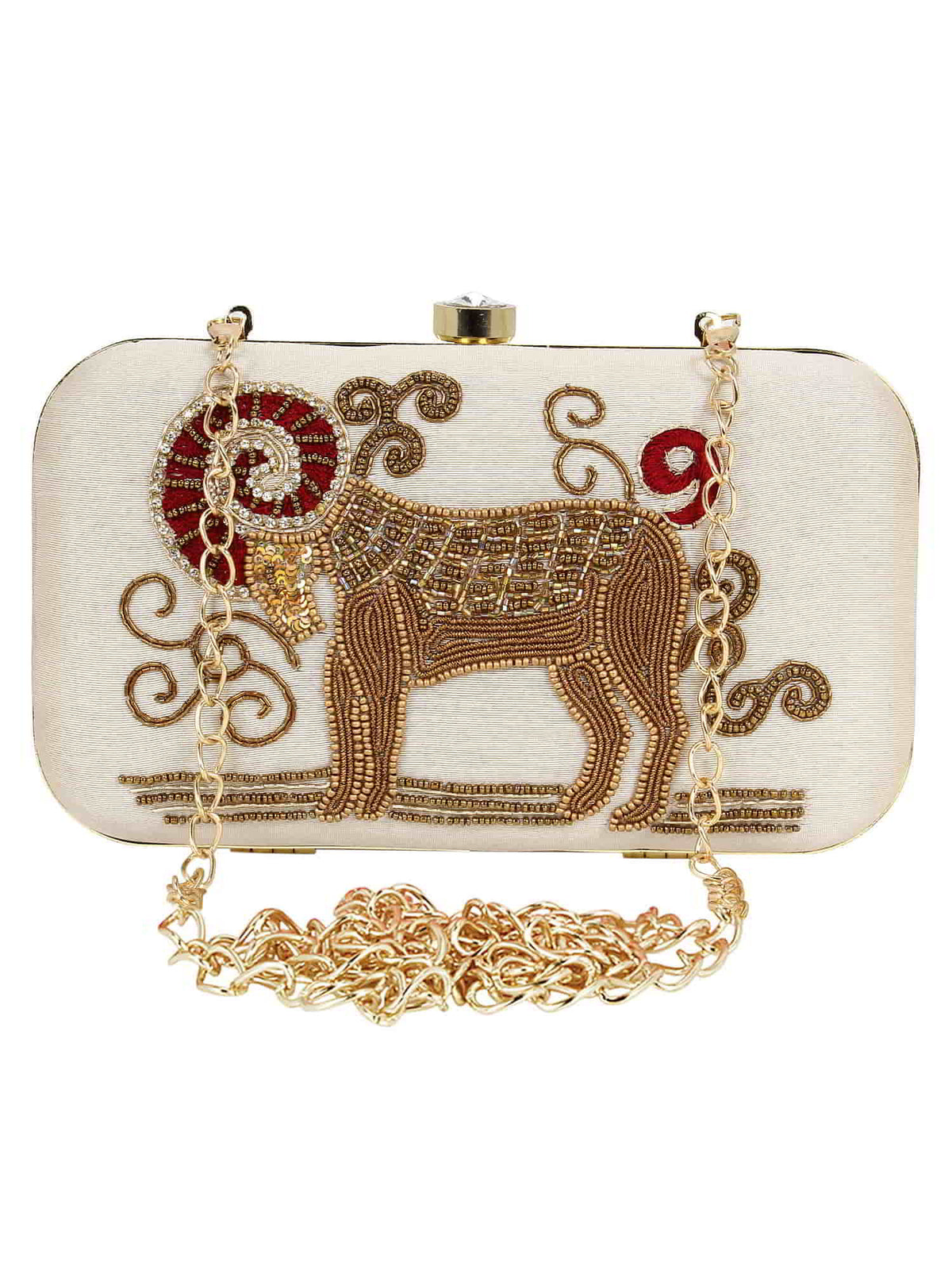 Zodiac Embroidered Faux Silk Clutch Aries