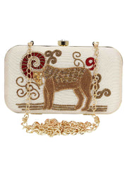 Zodiac Embroidered Faux Silk Clutch Aries