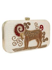 Zodiac Embroidered Faux Silk Clutch Aries
