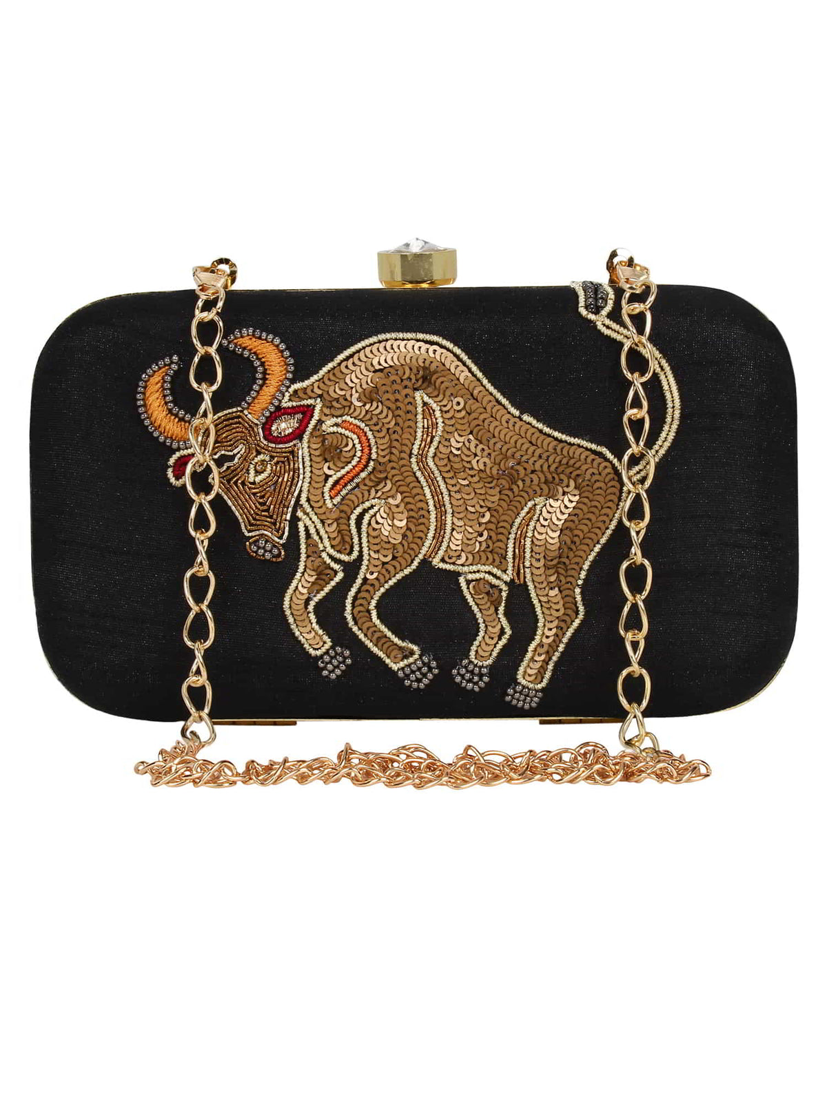 Zodiac Sequins Embellished Faux Silk Clutch Taurus