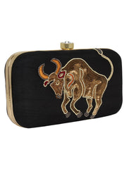 Zodiac Sequins Embellished Faux Silk Clutch Taurus
