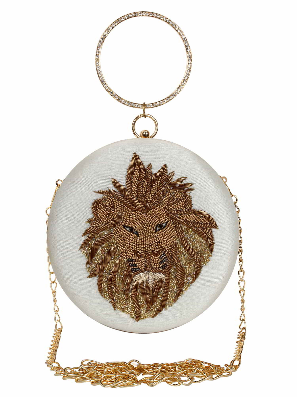 Zodiac Embellished Faux Silk Clutch Leo