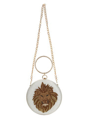 Zodiac Embellished Faux Silk Clutch Leo