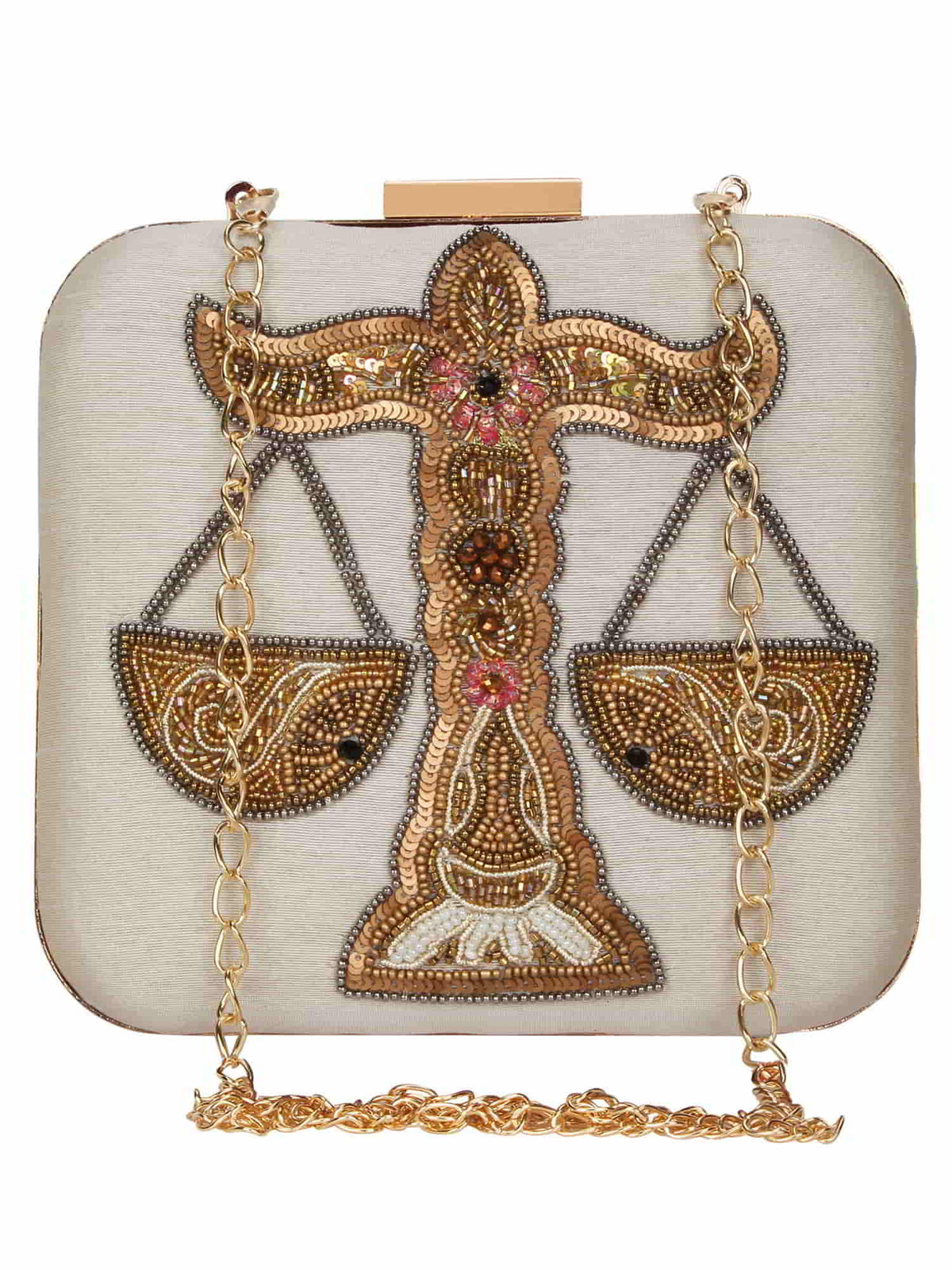 Zodiac Sequins Faux Silk Clutch Libra