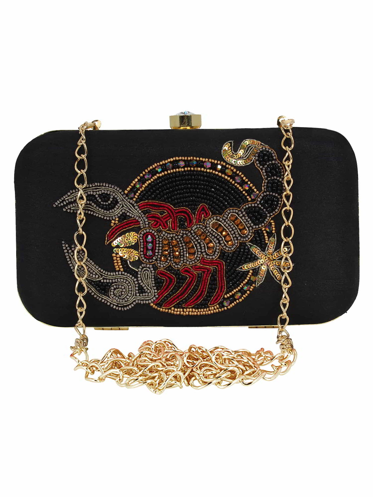 Zodiac Embellished Faux Silk Clutch Scorpio