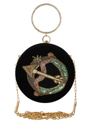 Zodiac Embellished Velvet Clutch Sagittarius