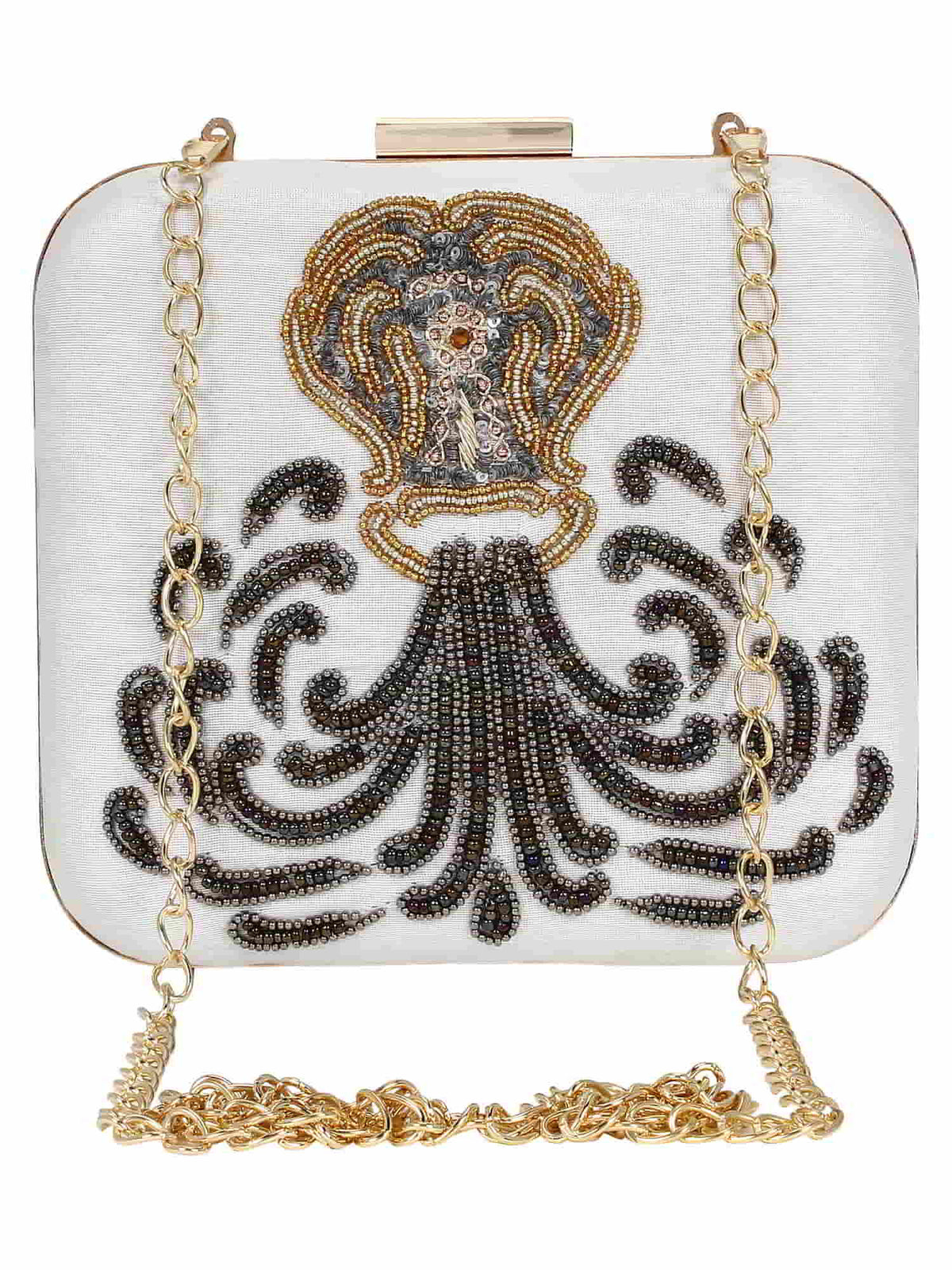 Zodiac Embellished Faux Silk Clutch Aquarius