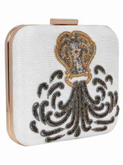 Zodiac Embellished Faux Silk Clutch Aquarius