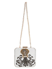 Zodiac Embellished Faux Silk Clutch Aquarius