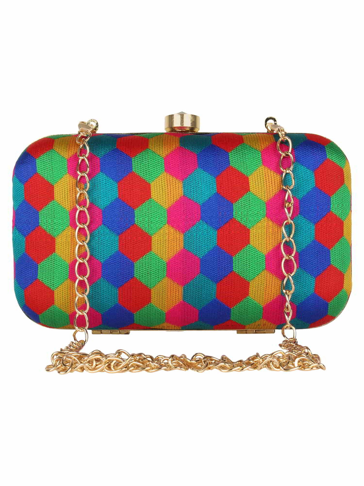 Tulle Honeycomb Printed Faux Silk Box Clutch