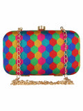 Tulle Honeycomb Printed Faux Silk Box Clutch