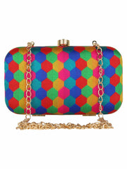 Tulle Honeycomb Printed Faux Silk Box Clutch