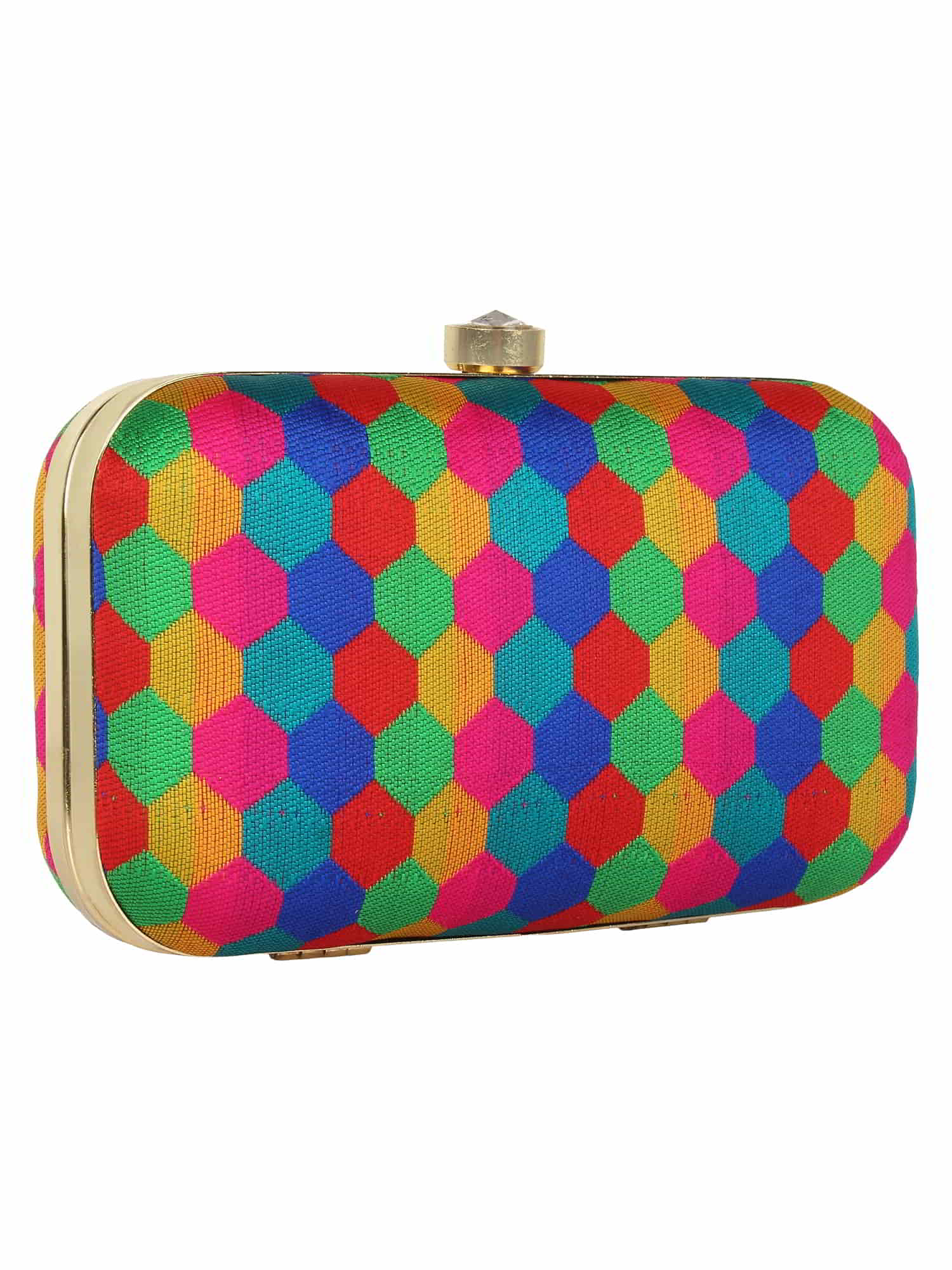Tulle Honeycomb Printed Faux Silk Box Clutch