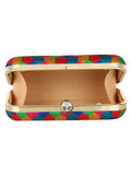 Tulle Honeycomb Printed Faux Silk Box Clutch